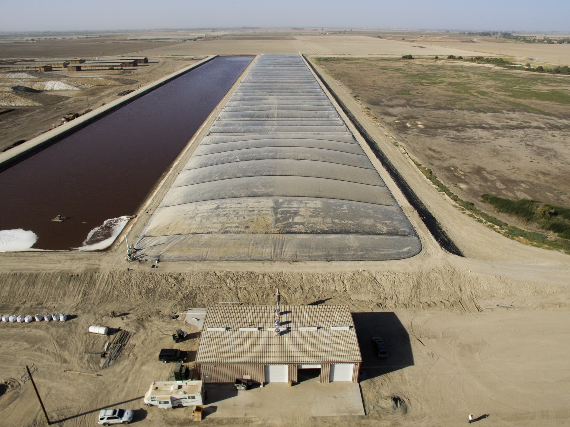 Aerial view of a covered lagoon system
